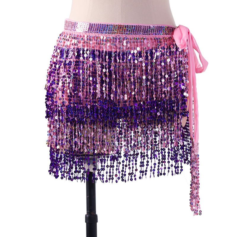 Sequins 2 Layers Colors belly dance hip scarf skirt with paillette tassel for halloween christmas New Year Party Y1017